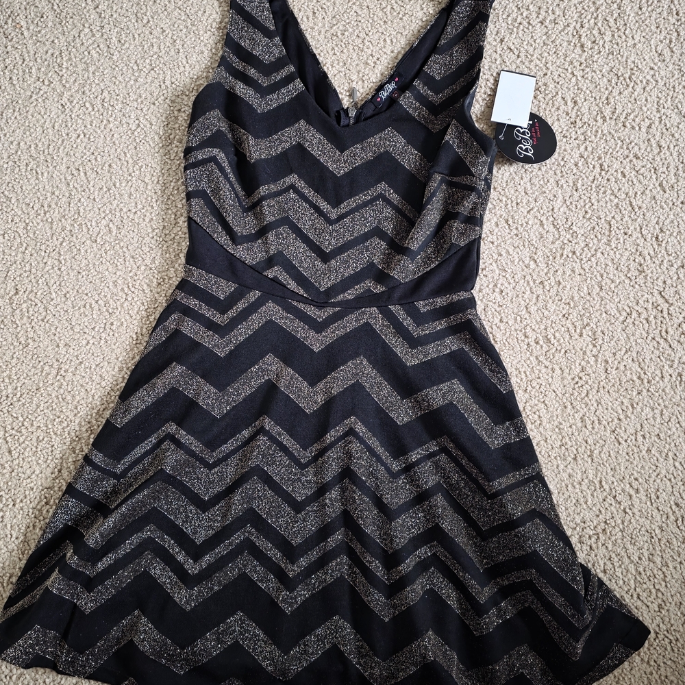 BeBop Black and Gold Chevron Mini Dress